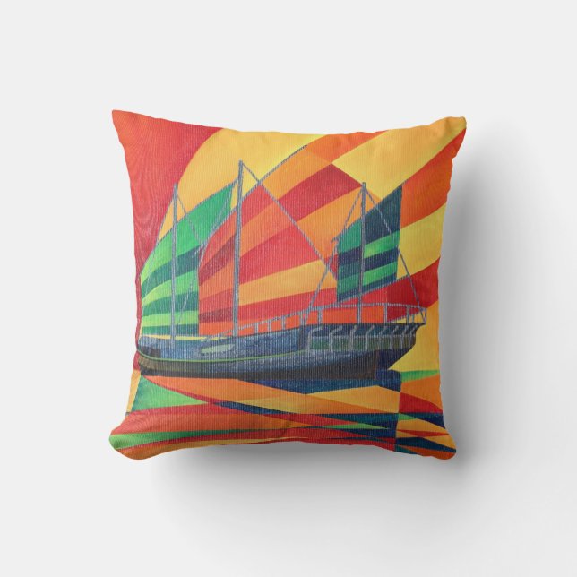 Sail Away Junk Pleasure Boat Throw Pillow (Front)