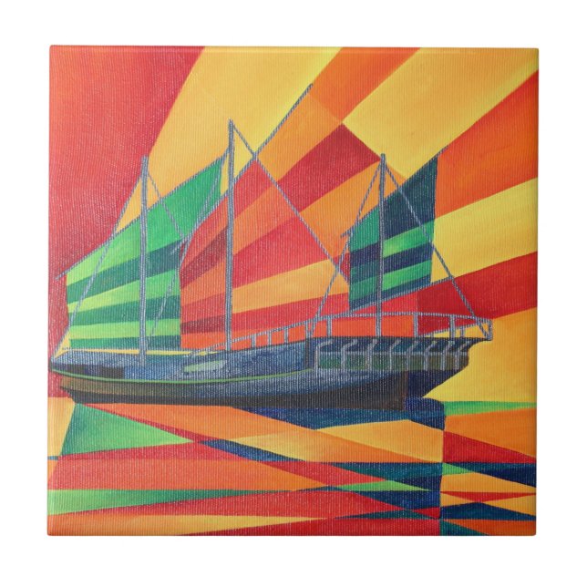 Sail Away Junk Pleasure Boat Tile (Front)