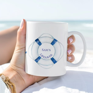 Sail Away Life Ring and Anchor Lifesaver Coffee Mug