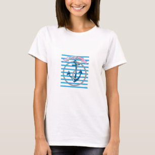 Sail Away Nautical Anchor with blue stripes T-Shirt