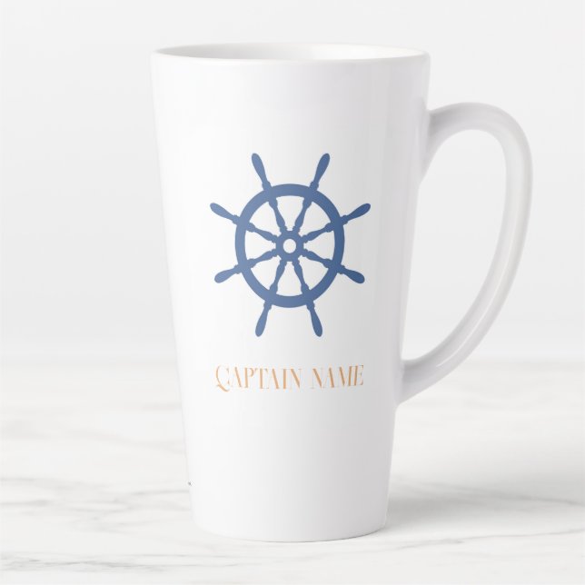 Sail Away Nautical Beach Personalized Ship Helm Latte Mug (Right)