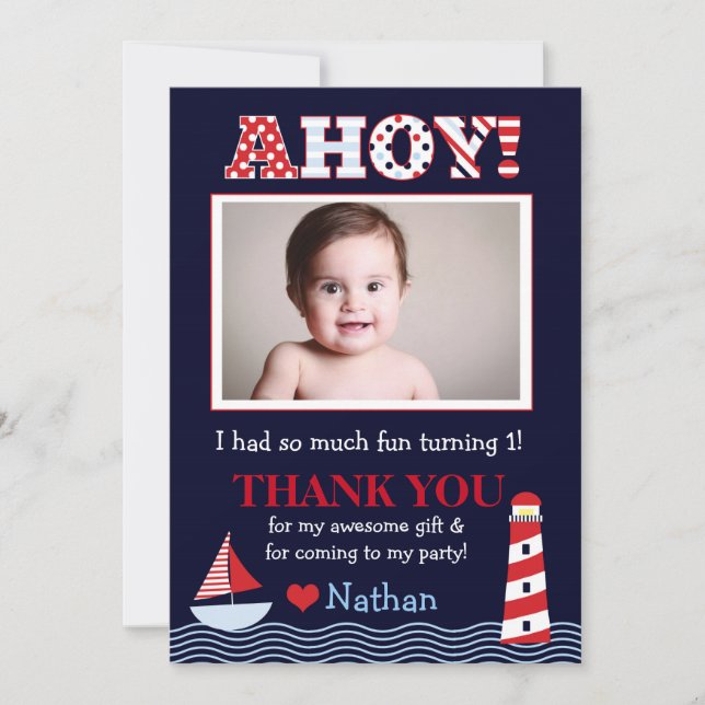 Sail Away Nautical Photo Thank You Note (Front)
