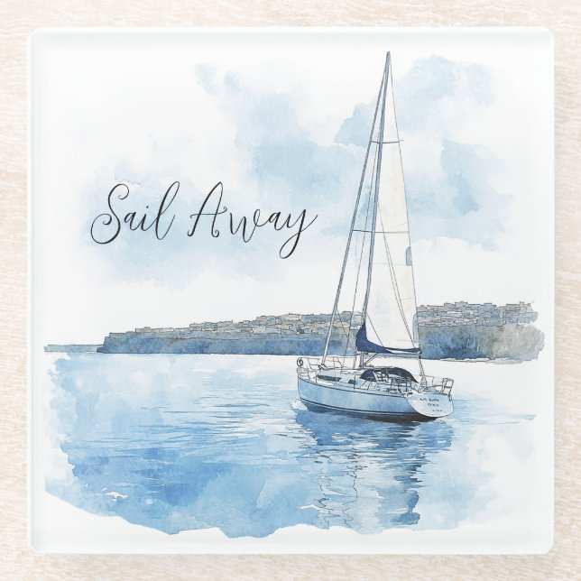 Sail Away Ocean View Glass Coaster (Front)