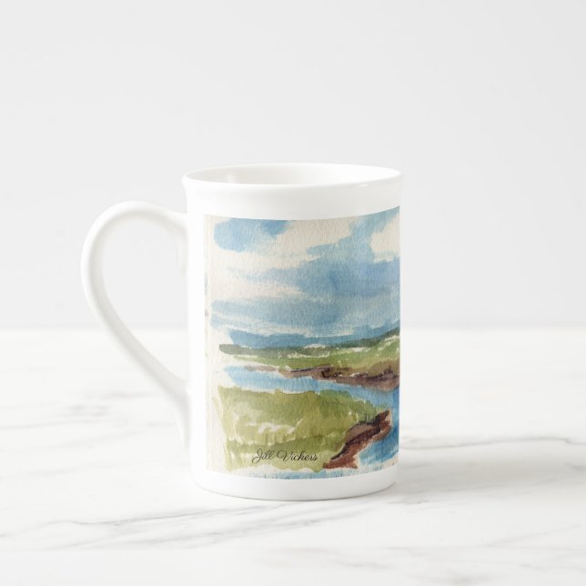 Sail Away on a Blue Sailboat Bone China Mug (Left)