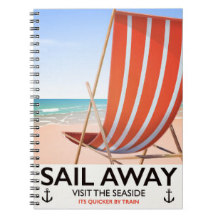 Sail away vintage travel poster notebook