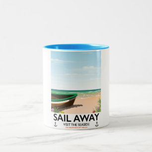 Sail away vintage travel poster Two-Tone coffee mug