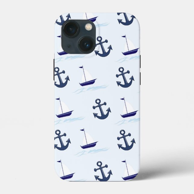 Sail Boat and Anchor Pattern Blue Case-Mate iPhone Case (Back)