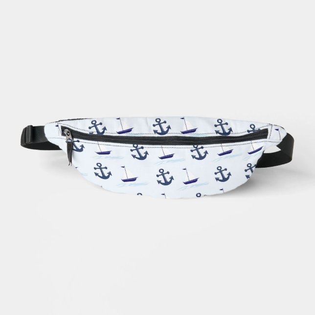 Sail Boat and Anchor Pattern Blue Fanny Pack (Front)