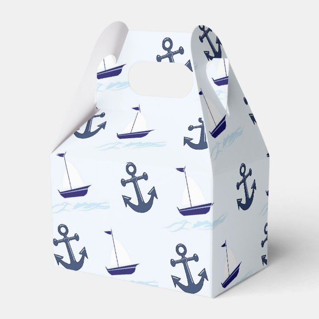 Sail Boat and Anchor Pattern Blue Favor Box (Back Side)