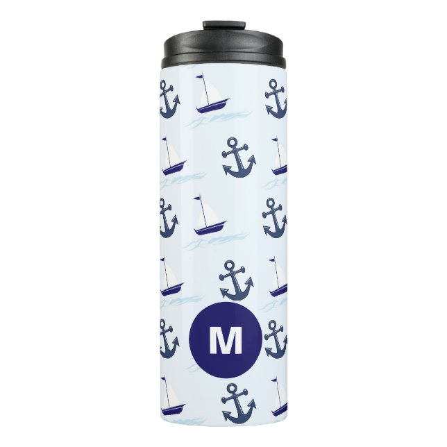 Sail Boat and Anchor Pattern Monogram Thermal Tumbler (Front)