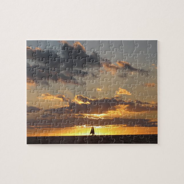 Sail boat at sunset jigsaw puzzle (Horizontal)