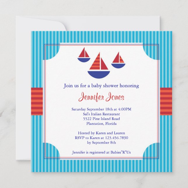 Sail Boat Baby Shower Invitation (Front)