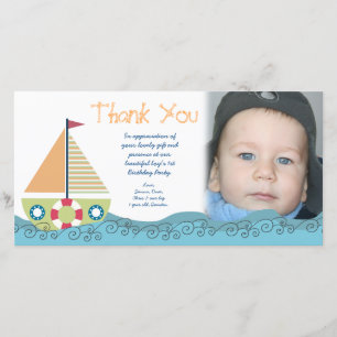 Sail Boat Boy's Birthday Party Thank You Photocard Card