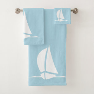 sail boat & compass in  light blue bath towel set