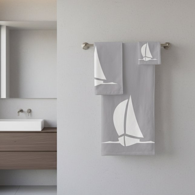 sail boat & compass -  silver colour bath towel se (Creator Uploaded)