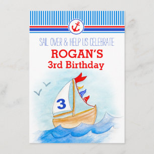 Sail boat nautical boys third 3rd birthday invite