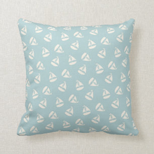 Sail Boat Pattern in Sea Foam and Cream Throw Pillow
