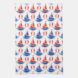 Sail Boat Pattern Kitchen Towel