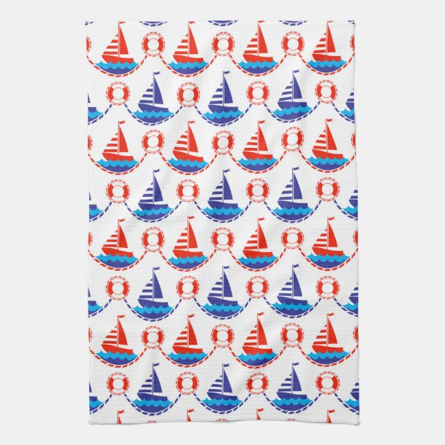 Sail Boat Pattern Kitchen Towel (Vertical)