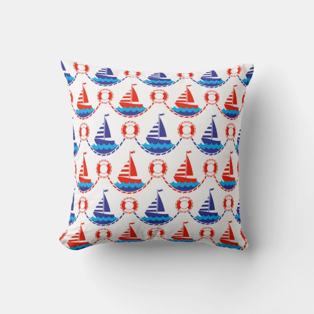 Sail Boat Pattern Throw Pillow (Front)