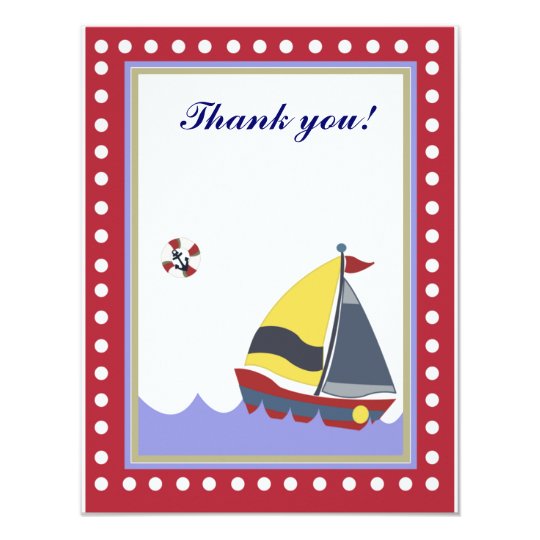 Sail Boat Red border Thank you note flat Card