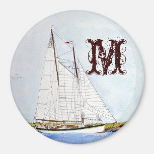 Sail Boat Sailing Ship Monogram Initial Magnet