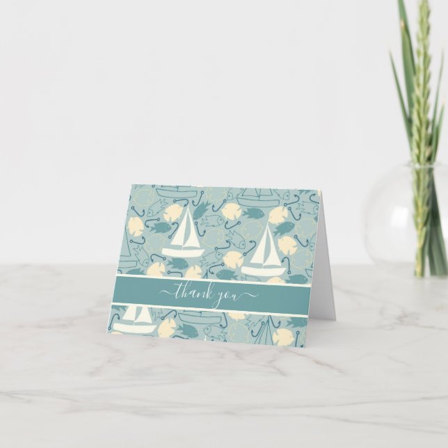 Sail Boats and Fish Pattern Thank You Card (Front)