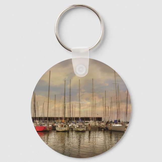 Sail Boats At The Marina Waiting For the Weekend Keychain (Front)