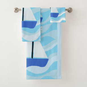 Sail boats on ocean waves bath towel set