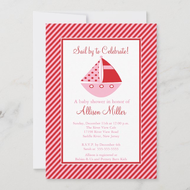 Sail By to Celebrate Sailing Sailboat Baby Shower Invitation (Front)