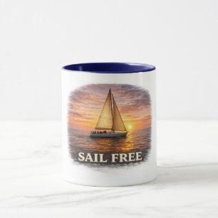 Sail Free Mug Sunset Sailboat Coffee Mug Ocean Bea