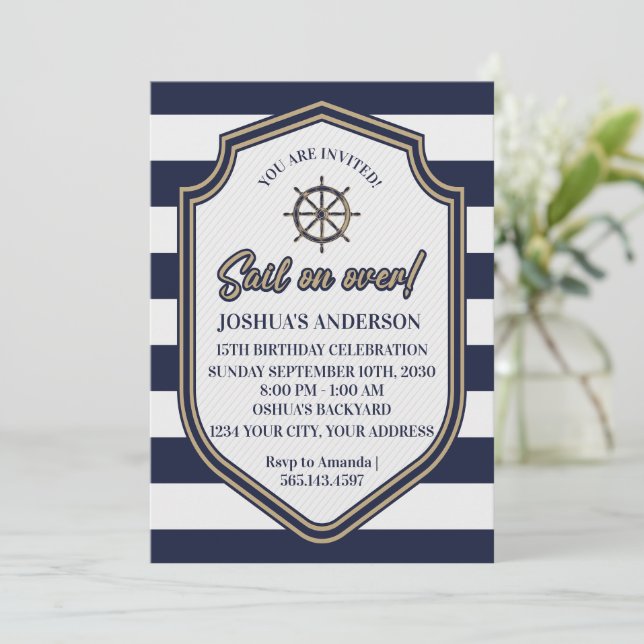 Sail On Over! Nautical Theme Birthday  Invitation (Standing Front)