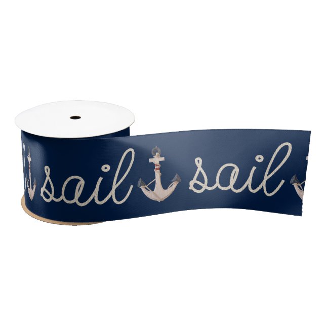 Sail Rope Design with Anchor on Blue Satin Ribbon (Spool)