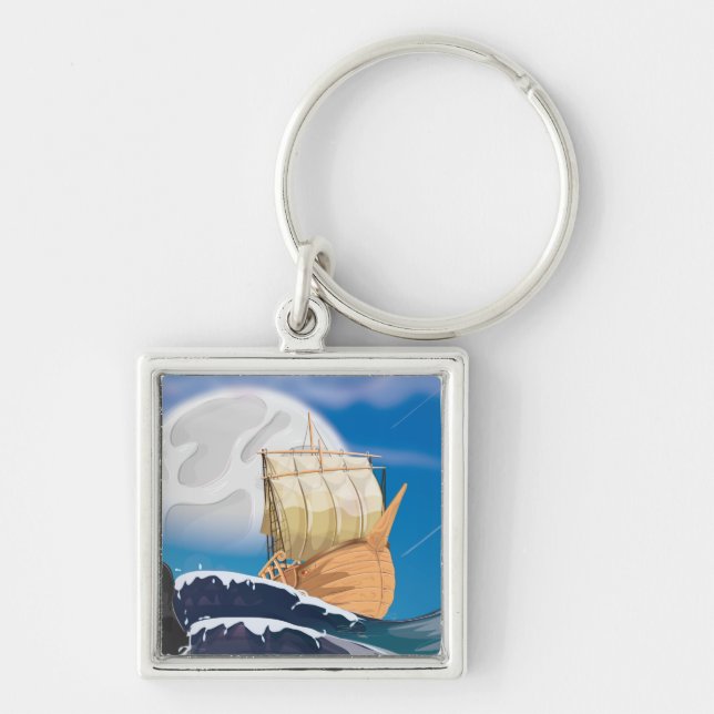 Sail Ship in Ocean Storm Keychain (Front)