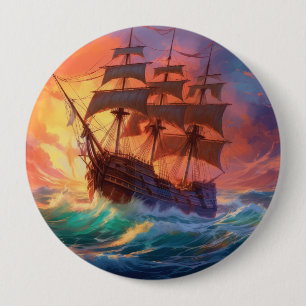 Sail Ship On A Stormy Sea 4 Inch Round Button