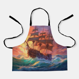 Sail Ship On A Stormy Sea Apron