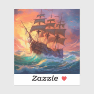 Sail Ship on a Stormy Sea Contour Kiss-Cut Sticker