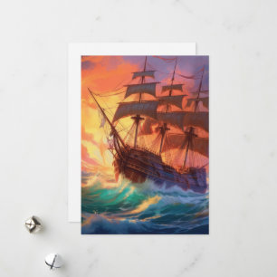 Sail Ship On A Stormy Sea Holiday Card