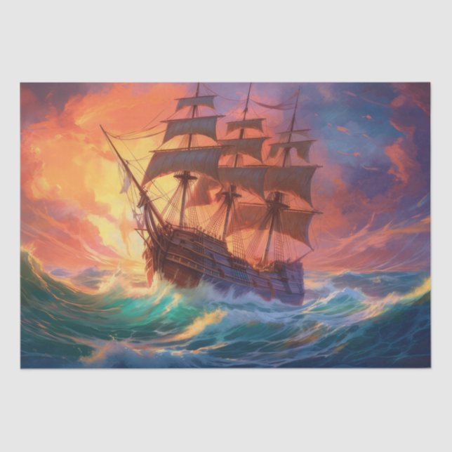Sail Ship On A Stormy Sea Tissue Paper (Front)