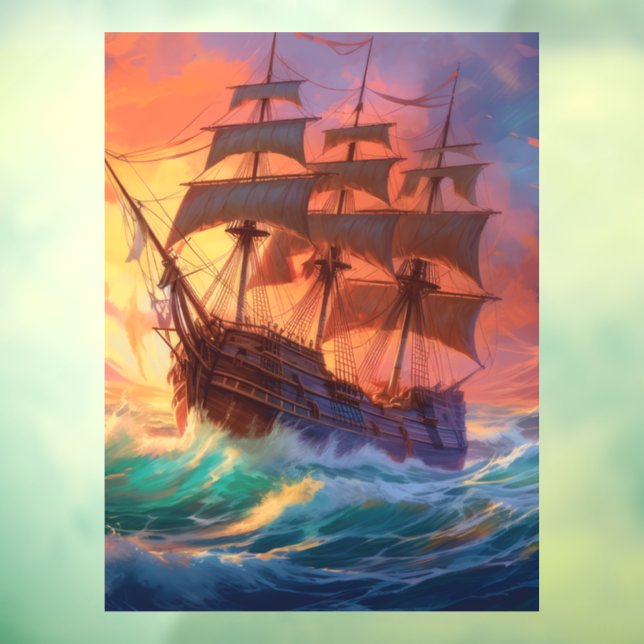 Sail Ship On A Stormy Sea Window Cling (Sheet 3)