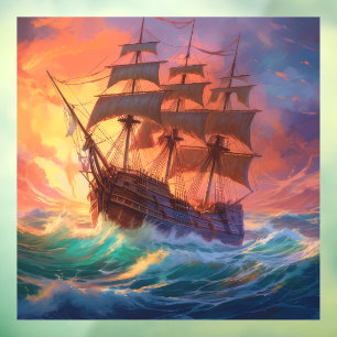 Sail Ship On A Stormy Sea Window Cling