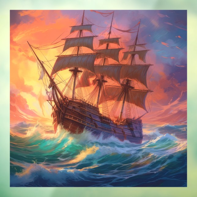 Sail Ship On A Stormy Sea Window Cling (Sheet 3)