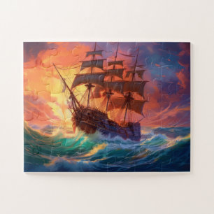 Sail Ship On The Stormy Sea Jigsaw Puzzle
