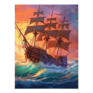 Sail Ship On The Stormy Sea Photo Print