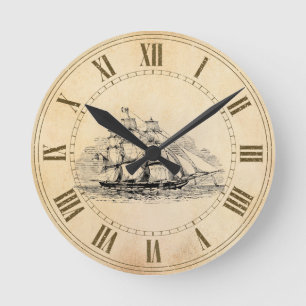 Sail Ship Round Clock