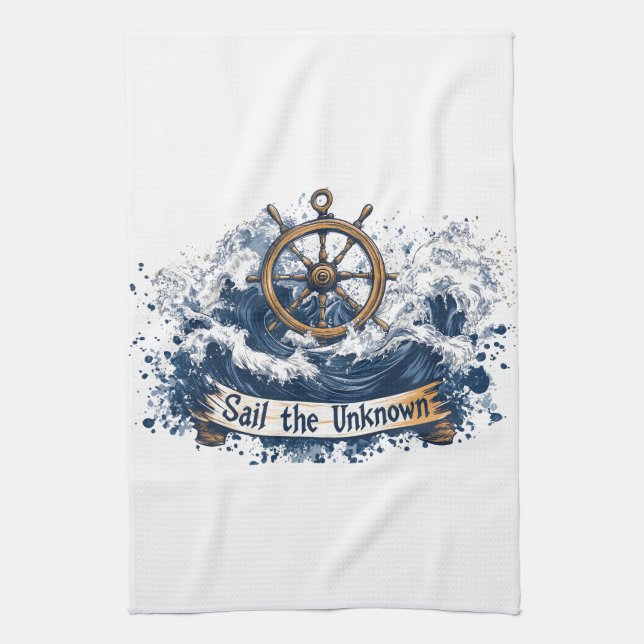 "Sail the Unknown" - Nautical-Inspired Design Kitchen Towel (Vertical)