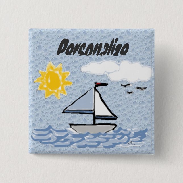 Sailboat 2 Inch Square Button (Front)
