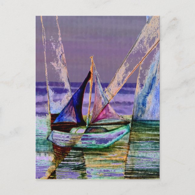 Sailboat Abstract Purple Sea Waves Postcard (Front)