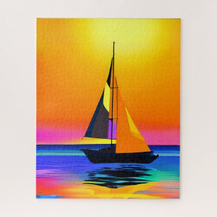 Sailboat Against a Vibrant Ocean Sunset Jigsaw Puzzle