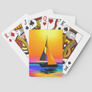 Sailboat Against a Vibrant Ocean Sunset Playing Cards